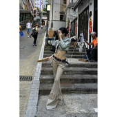 新款 女秋季 超百搭显瘦神裤 低腰休闲工装 Fanptntox 拖地喇叭裤 长裤