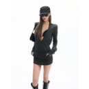 Fanptntox性感大V领正肩修身 收腰连衣裙 针织包臀短裙金属纽扣长袖