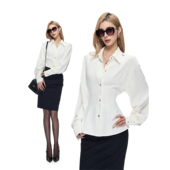 Fanptntox ·白色微弹垂感慵懒可绑带收腰通勤衬衫