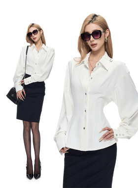 Fanptntox ·白色微弹垂感慵懒可绑带收腰通勤衬衫