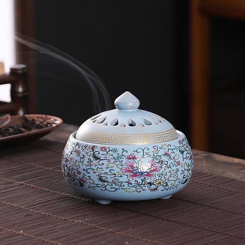 复古珐琅彩盘香塔香炉陶瓷香薰炉家用室内茶道创意沉香仿古线香座,家居饰品,香薰炉,淘宝优惠券,粉丝福利购,淘宝优惠卷