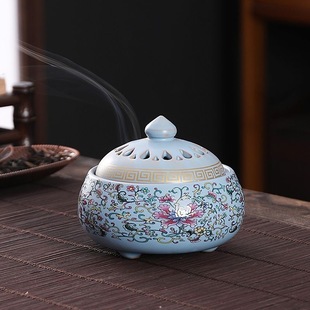 复古珐琅彩盘香塔香炉陶瓷香薰炉家用室内茶道创意沉香仿古线香座