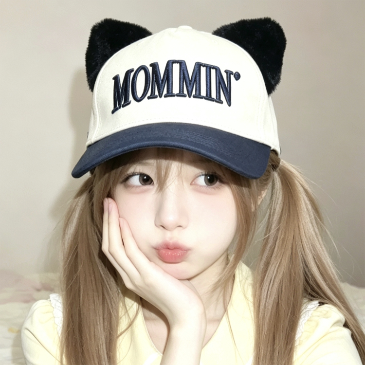少女春秋帽子女可爱硬顶猫耳朵帽子女棒球帽遮阳鸭舌帽显脸小防晒