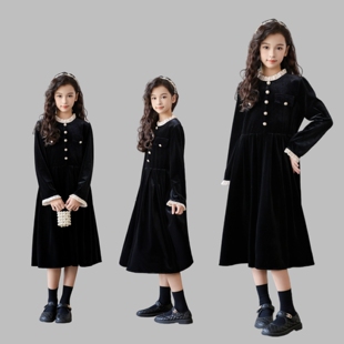 女童连衣裙冬装加绒2026新款中大童小香风裙子秋冬儿童丝绒公主裙