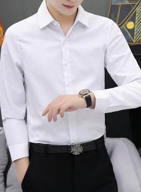 秋冬款加绒加厚保暖衬衫男长袖潮流休闲商务男士衬衣白色加棉寸衫