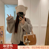 极简好穿水貂绒环保皮草貂皮大衣皮毛一体 V领短款 秋冬毛毛外套女