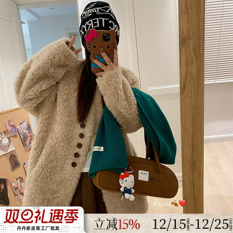 韩系气质V领显瘦100绵羊毛皮草女