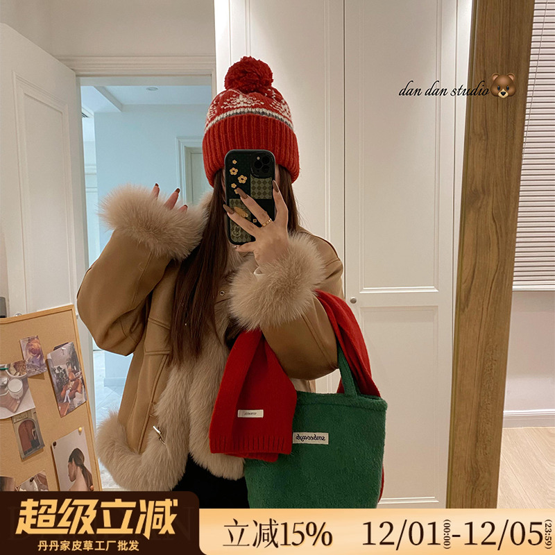 浓郁摩卡！狐狸毛皮草外套女冬