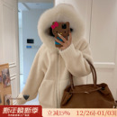 暖绒云镜 温柔风真狐狸毛领连帽100羊羔毛皮毛一体皮草女毛毛外套