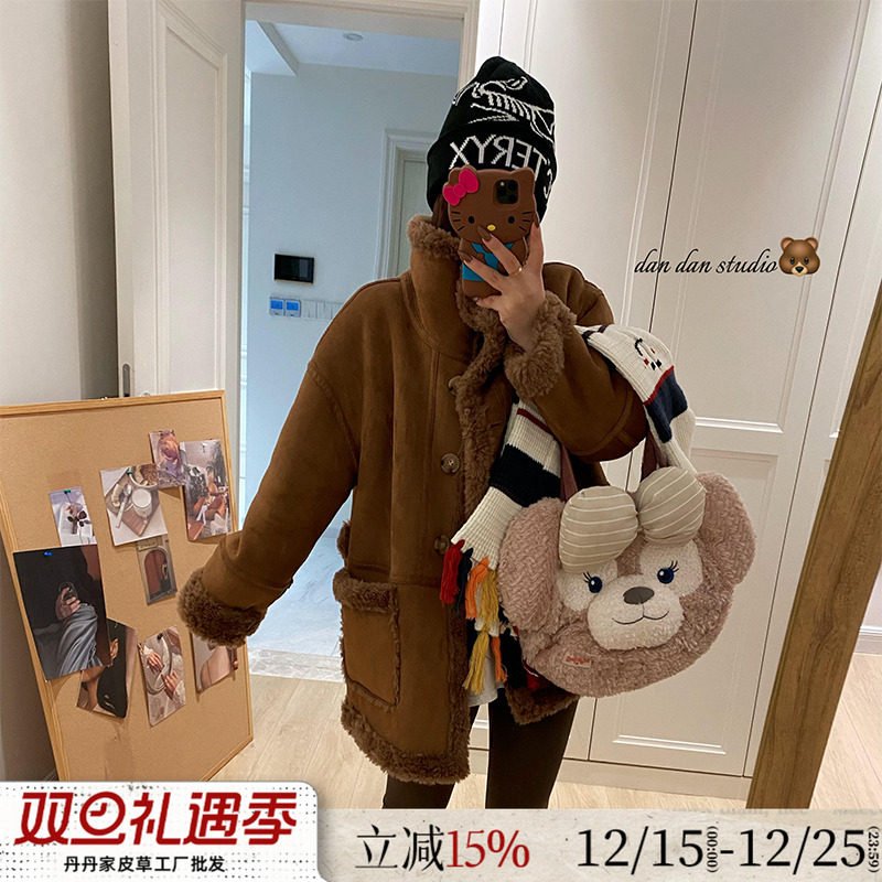 两面穿宽松立领羊羔毛皮毛一体女