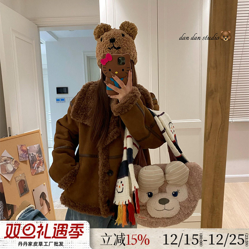 领子可立可翻麂皮绒100绵羊羔毛