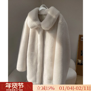 仿天鹅绒貂皮大衣皮毛一体翻领中长款水貂绒环保皮草女冬毛毛外套