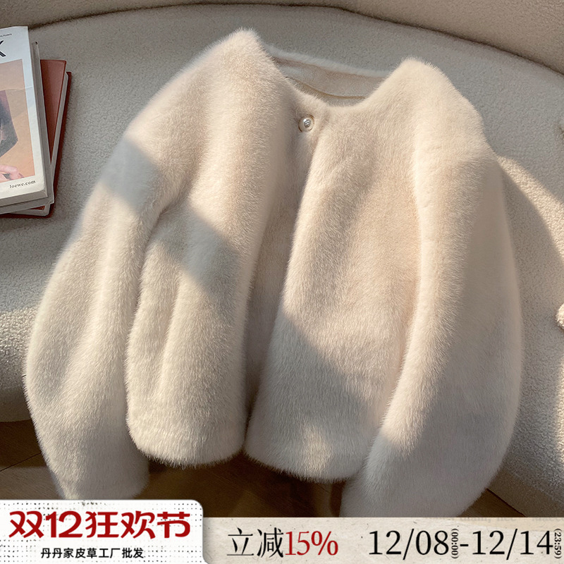 水貂绒短款环保皮草女冬毛毛外套