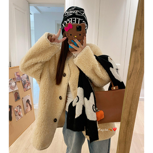 日落公园 美利奴100羊羔毛皮毛一体外套女宽松冬季毛毛外套小个子