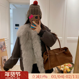 焦糖雪笺/奢级整皮狐狸毛+90白鹅绒麂皮绒派克服羽绒服皮草外套女