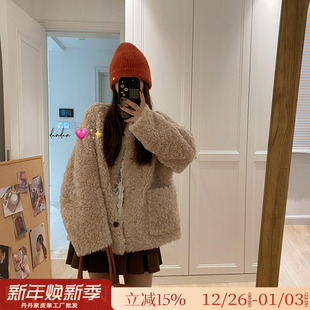 小羊咩咩 毛毛外套女冬休闲上衣羊羔毛皮毛一体皮草 宽松慵懒短款