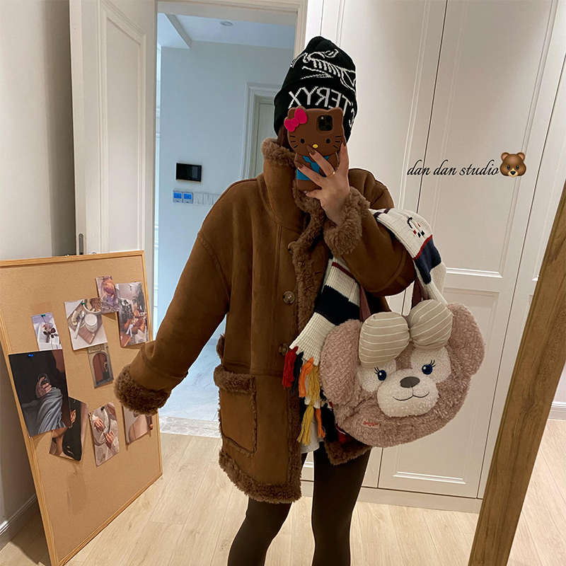 两面穿宽松立领羊羔毛皮毛一体女