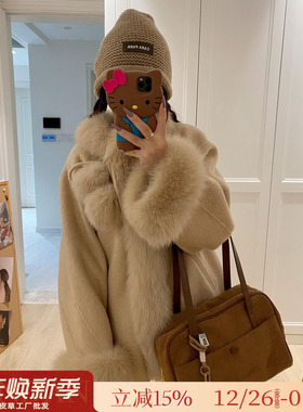 绒绒奶球！可爱风全羊毛双面呢羊绒大衣狐狸毛领皮草毛呢外套女冬