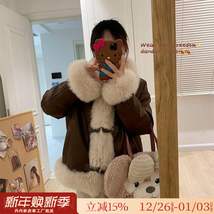 麂皮绒派克服夹克 狐狸毛皮草外套女冬鹅绒内胆新款 特价 年末限定