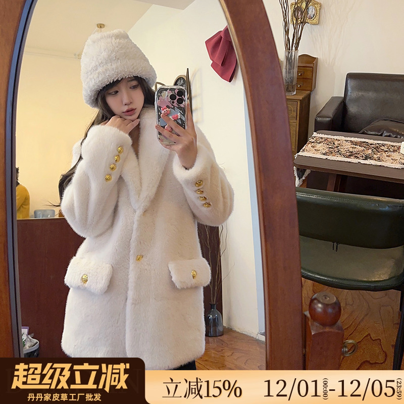 西装中长款环保皮草女冬毛毛外套