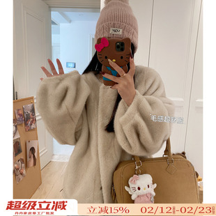 中古风/高级感 仿水貂毛宽松软糯皮毛一体环保皮草冬季毛毛外套女