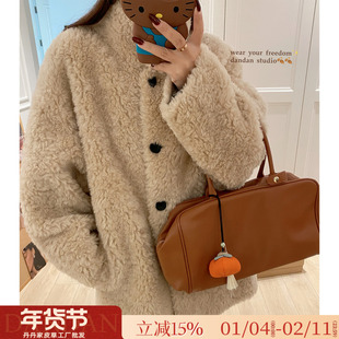 韩系宽松立领中长款 100羊羔毛皮毛一体2025新款皮草女冬毛毛外套