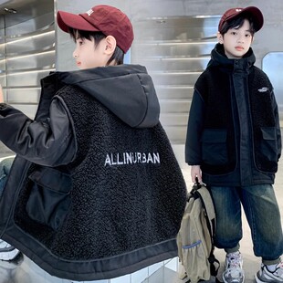 男童夹棉加厚羊羔绒外套秋冬装2026新款男孩冬季休闲连帽韩版棉服