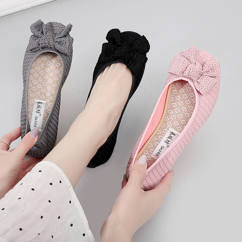 老北京布鞋女春夏新款时尚浅口蝴蝶结软底鞋舒适百搭蛋卷妈妈单鞋