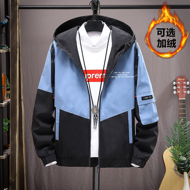 夹克男加绒秋冬装新款青少年秋季工装连帽外套男JK9601加绒-P45,男装夹克,星座1206（原A206）
