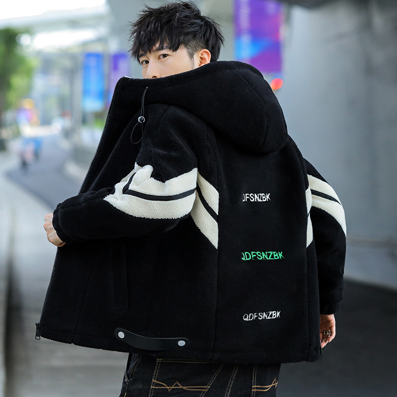2023秋冬新款颗粒绒外套男宽松青少年羊羔毛连帽棉服MY6881-P95，男装棉衣，星座1206（原A206）