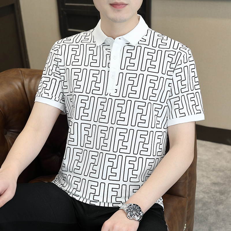 2023夏季新款翻领T恤印花潮流阔版体恤衫polo衫男PL0888-P55，男装Polo衫，电商A206