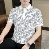 2023夏季新款翻领T恤印花潮流阔版体恤衫polo衫男PL0888-P55，男装Polo衫，电商A206