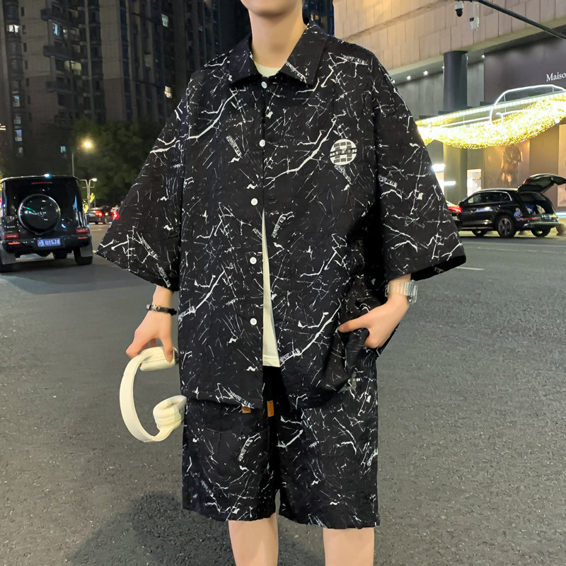 2025新款青少年短裤短袖衬衫套装工艺面料男士HY1822-P98,男装牛仔裤,星座1206（原A206）