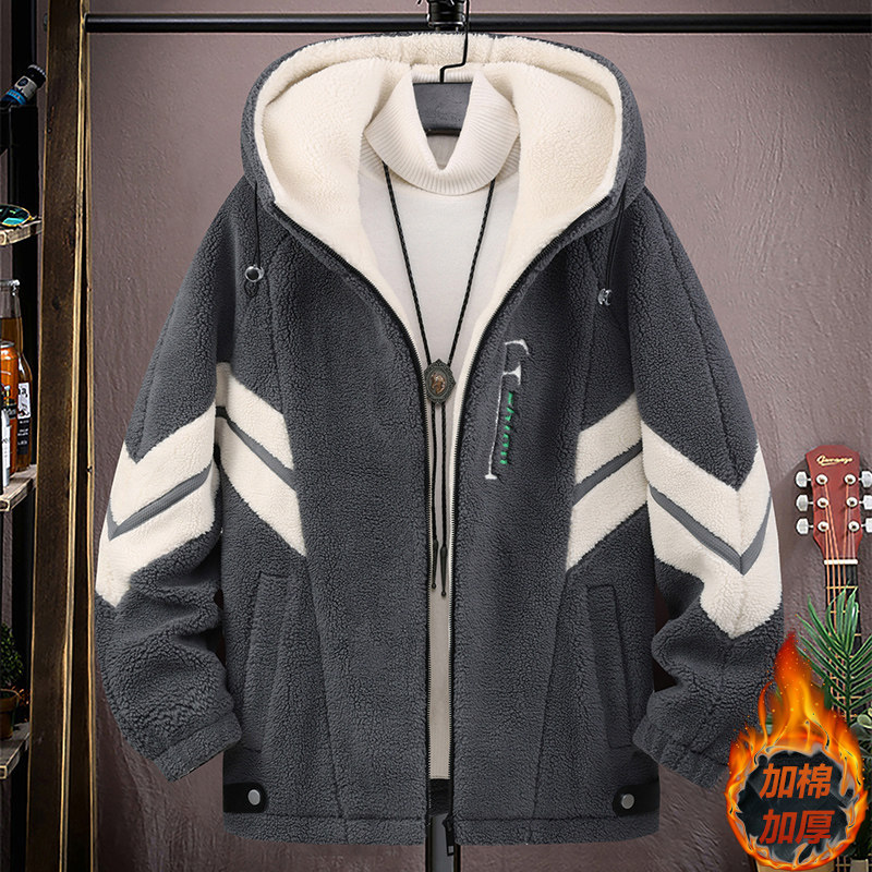 2023秋冬新款颗粒绒外套男宽松青少年羊羔毛连帽棉服MY6881-P95，男装棉衣，星座1206（原A206）