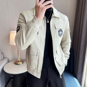 皮衣男2024秋冬新款男士韩版工装皮夹克修身机车服外套MJ616-P108图片