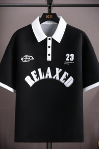 2023夏季新款翻领T恤印花潮流条纹阔版体恤衫polo衫男PL6890-P35图片