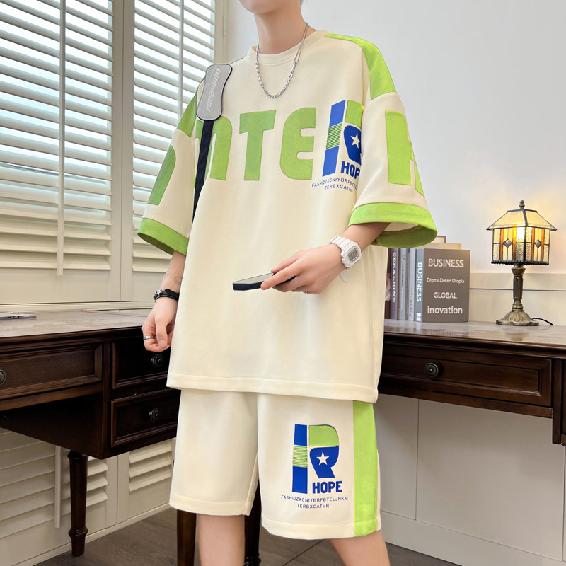 新款夏季透气青少年华夫格男士韩版时尚百搭透气套装YCGW889-P50，男装休闲套装，电商A206