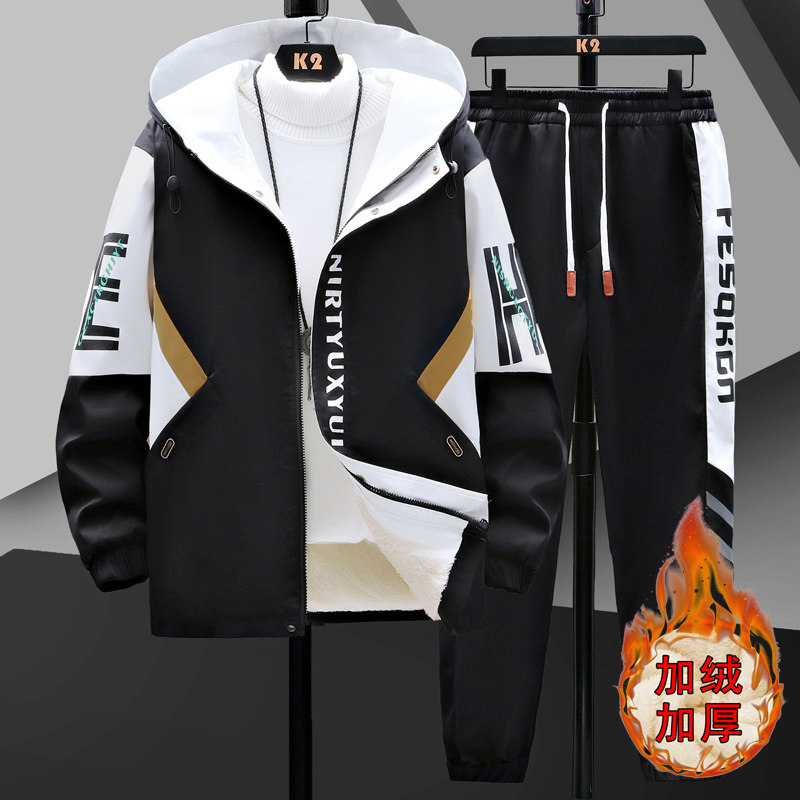 2022秋冬加绒加厚夹克套装男休闲加厚两件套JK050加绒套装-P110，男装休闲套装，星座1206（原A206）