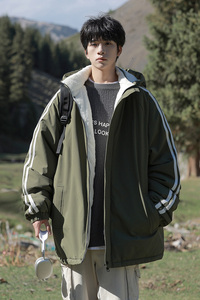 2024冬季青少年连帽棉服潮牌刺绣加绒加厚棉衣外套HL5308-P85图片