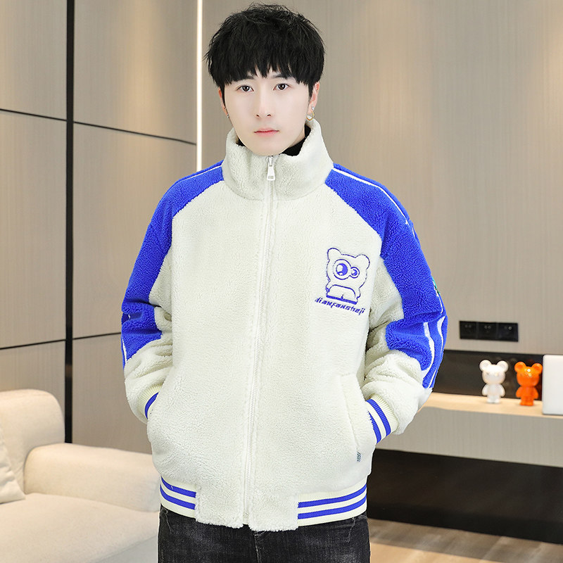 2024秋冬季新款加绒加厚宽松颗粒绒男青少年夹克外套KL8203-P110,男装棉衣,星座1206（原A206）