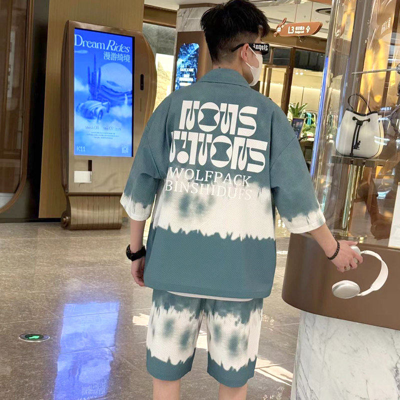 夏季新款套装青少年时尚潮流百搭衬衫短袖短裤套装男HJQ710-P60,男装衬衫,星座1206（原A206）
