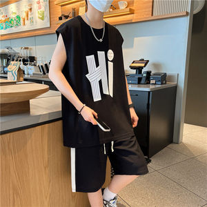 2025新款夏季透气青少年华夫格男士韩版百搭透气套装YCGW770-P43