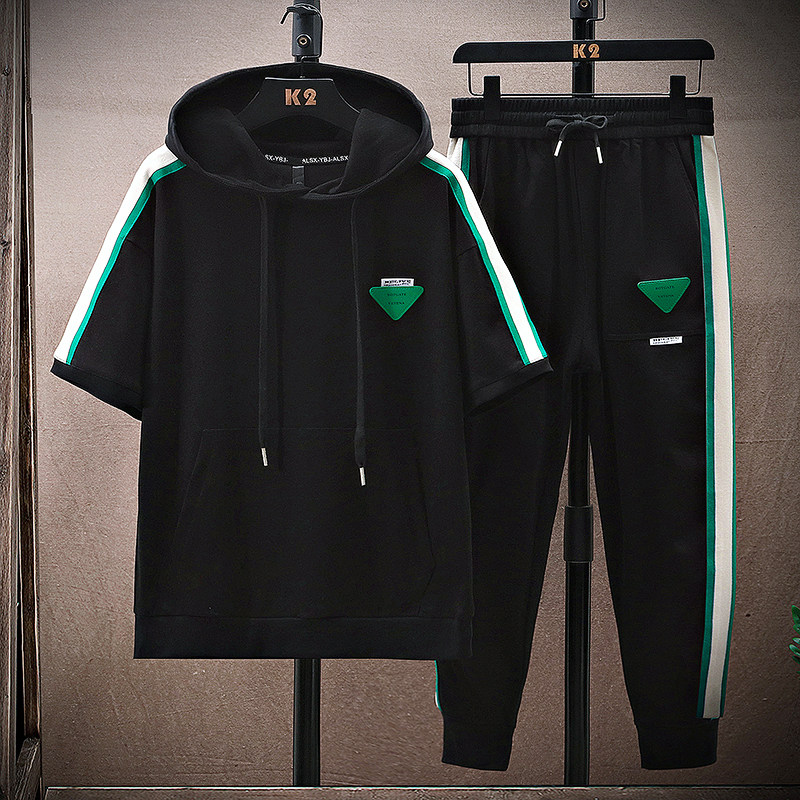 青少年学生男士夏季新款连帽时尚百搭宽松短袖短裤套装TZ3008-P70，男装休闲套装，星座1206（原A206）