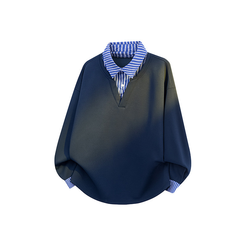 学院风衬衫领假两件拼接翻领卫衣男春秋季潮牌宽松高级感休闲上衣，男装卫衣，星座1206（原A206）