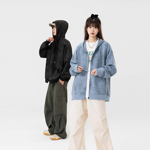 麂皮绒开衫男女春秋新款美式潮牌休闲宽松卫衣外套HH8915-P50图片