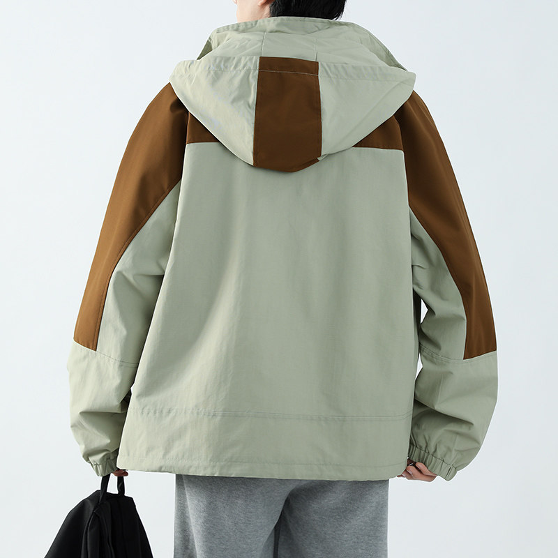 春秋款工装连帽夹克潮流拼色宽松百搭户外冲锋衣外套HS8301-P75,男装夹克,星座1206（原A206）