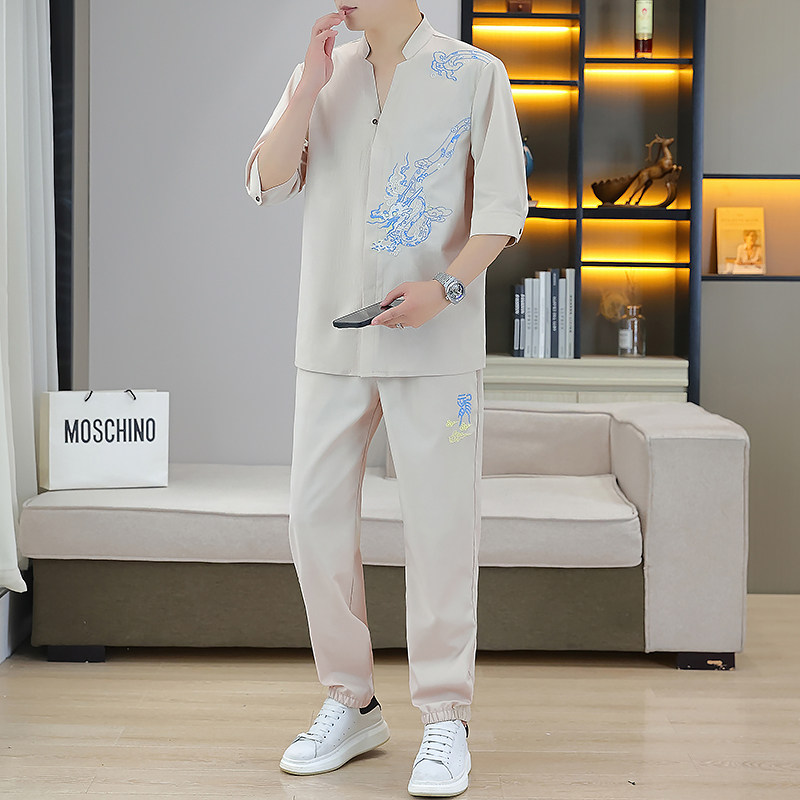 夏季休闲套装男风短袖T恤男装一套短袖长裤衣服TZ72036-P55图片