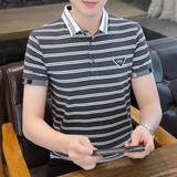2023夏季新款翻领T恤印花潮流条纹阔版体恤衫polo衫男PL8033-P40，男装Polo衫，星座1206（原A206）