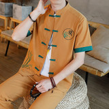 新中式夏季服短袖唐装套装男刺绣立领汉服男九分裤YK122澜-P65，男装休闲套装，星座1206（原A206）