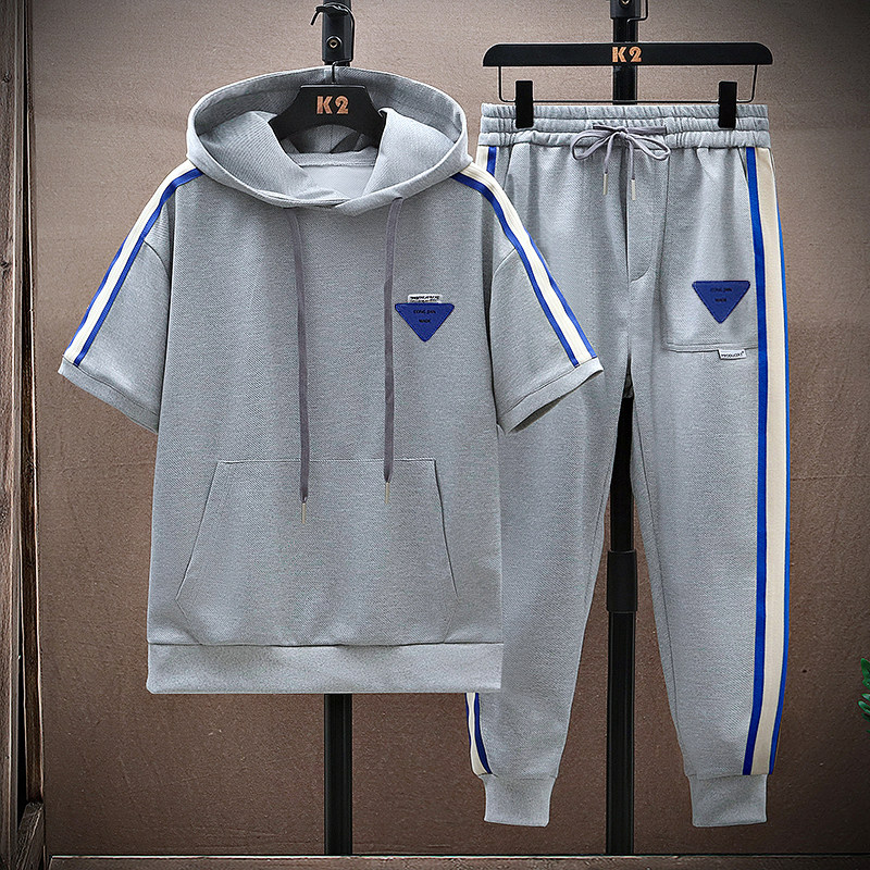 青少年学生男士夏季新款连帽时尚百搭宽松短袖短裤套装TZ3008-P70,男装休闲套装,星座1206（原A206）